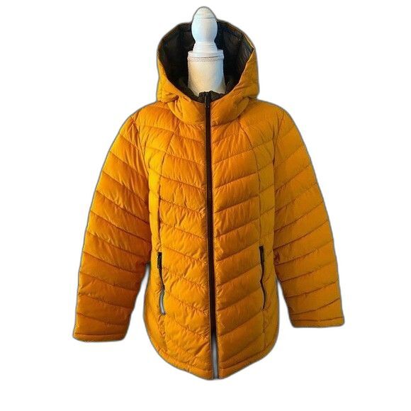 HFX Women's Stretchy Hooded Puffer Jacket Mustard (Yellow) Size XXL - Picture 1 of 9